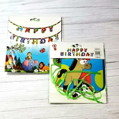 Image of Wanna Party Safari Jungle Animals Happy Birthday Banner, Jungle Party Sign Theme Banner Decorations Supplies for Safari /Jungle Themed Birthday Decoration