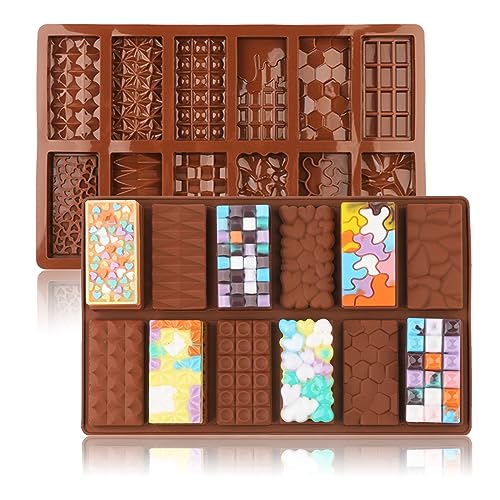 Sadodo Silicone Geometric Chocolate Bar Mould,12 Cells Waffle Mould Rectangle Love Diamond Shape Molds,Ice Cube Tray,Non Stick,Cake Decortion,BPA Free,Valentine Gift DIY