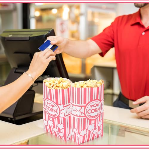 Image of 200 Pcs Paper Popcorn Bags Bulk 2 oz Large Flat Bottom Boxes Red and White Disposable Container Sleeve Movie Night Popcorn Bucket for Retro Movie Themed Party Carnival Supplies (Pink and White)