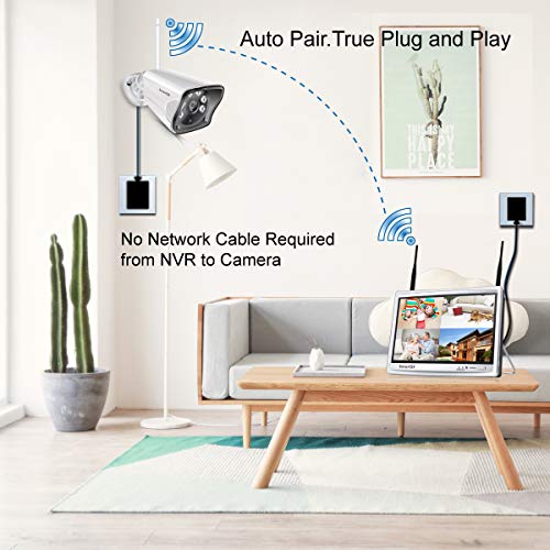 SmartSF 8CH 1080P NVR with 12- inch Monitor Wireless Surveillance Security Camera System CCTV Kit,4Pcs 1080P 2MP Weatherproof IP Camera,65ft Night Vision and Free APP Access,Motion Alert - Thumbnail 5