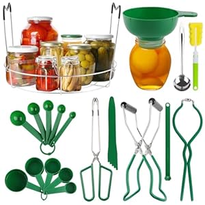 19PCS Canning Supplies Starter Kit, Kalolary Kitchen Canning Tools Canning Essentials Kit Home Canning Equipment Kit with Canning Rack Canning Tong Funnel Jar Lifter for Canned Fruit Vegetables Pickle