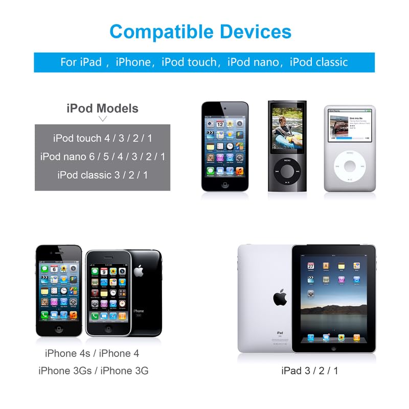 Miniatura 5 de AGVEE Paquete de 2 cables de carga de 10 pies para iPhone 4S antiguo, certificado MFI de 30 pines, trenzado, resistente, rápido, duradero,