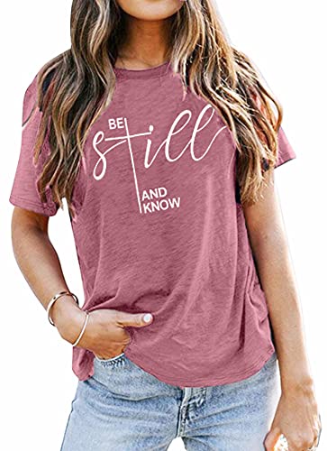ASTANFY Christian Shirt Women Be Still and Know T-Shirt Inspirational Easter Jesus Short Sleeve Casu...