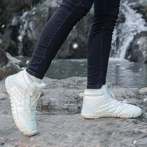 Image of Hike Winter Footwear Barefoot Boots Mens Womens, Waterproof Winter Snow Boots, Warm Ankle Booties, Wide Toe Barefoot Hiking Boots, Non-Slip Zero Drop Sole Hike Shoes for Hiking Walking Outdoor