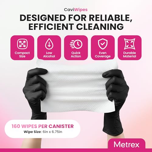 Image of Metrex CaviWipes Disinfecting Wipes, 160 Ct Canister, 12-Pack Case | Durable Non-Woven Wipes Resist Tearing, Low-Alcohol Quaternary Formula, Use on Stainless Steel, Glass, Plastic Surfaces