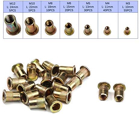 165 PCS Stainless Steel Flat Head Rivet Nuts Set M3 M4 M5 M6 M8 M10 M12 Insert Reveting Rivet Nuts