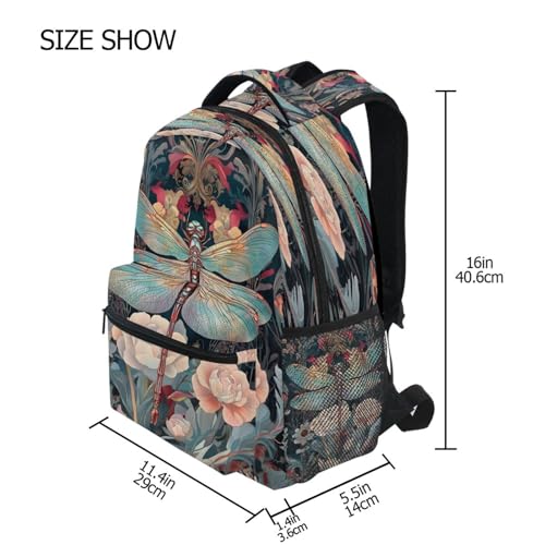 Dragonfly Flower Backpack for School Boys Girls Adults Kids Bookbag Laptop Bag 15L4