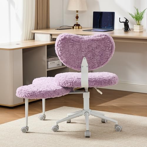 Image of Ergonomic Cross Legged Office Chair with Wheels, ADHD Chair for Adults, Meditation Chair, Yoga Office Chair, Comfortable Back Support, Height Adjustable,Small Spaces,Faux Fur-Violet