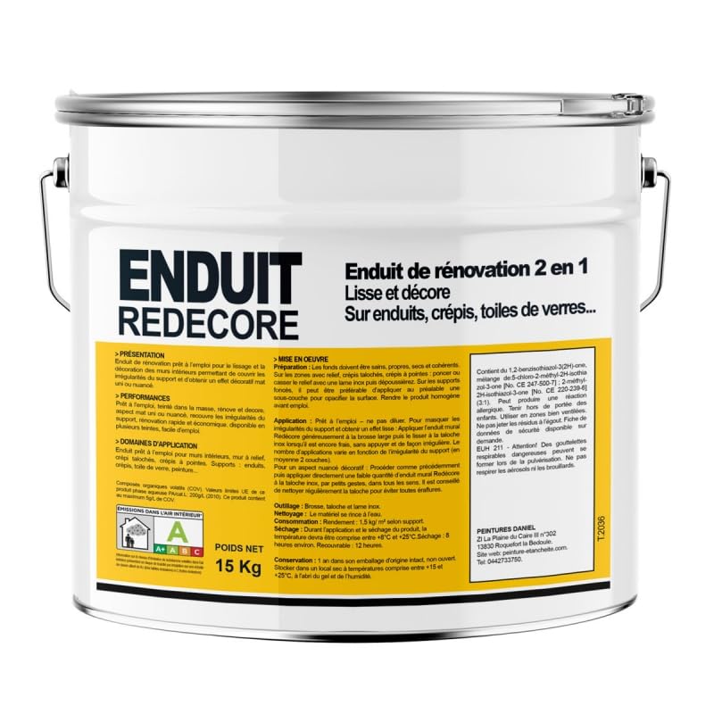 APARA Enduit décoratif, rénovation rapide, 2 en 1, lisse et décore sur plâtre, peintures, crépis, fibres, toile de verre 15 Kg Blanc