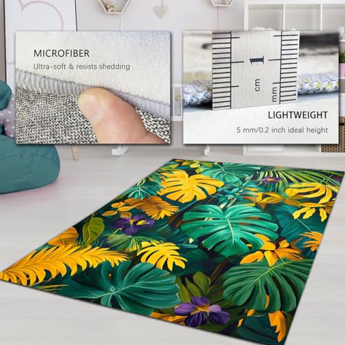 Tapis salon monstera antidérapant pour éviter les glissades