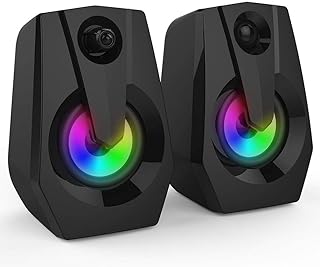 Heayzoki Bass Stereo Speaker,Multimedia Speaker Bass Stereo Computer Speakers with LED Colorful Lighting Double Horns,With 3.5mm Audio Interface for Music Players,Mobile Phones or Tablets,MP3 Players