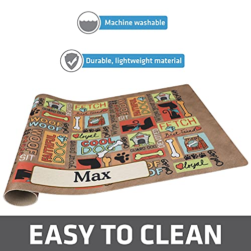 Drymate Personalized Pet Bowl Placemat, Custom Dog & Cat Food Feeding Mat - Absorbent Fabric, Waterproof Backing - Machine Washable/Durable (Usa Made) (16" X 28") (Cool Dog - Brown) #TOP3