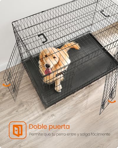 Miniatura 3 de Feandrea Jaula para Perros Plegable con 2 Puertas, Bandeja Extraíble, 122 x 74,5 x 80,5 cm, XXL, Negro PPD48H