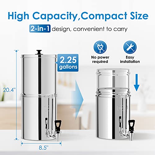 Image of Waterdrop TK Gravity Water Filter System with Sight Glass Spigot, NSF /ANSI 42&372 Standard, PFAS, Chlorine and Lead Reduction, Stainless-Steel Water System for Home, Travel, Emergencies, 2.25G