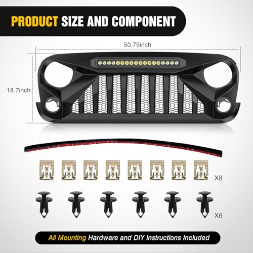 Image of Nilight Front Bumper Grill Cover for 2007 2008 2009 2010 2011 2012 2013 2014 2015 2016 2017 2018 Wrangler JK /JKU Rubicon, & Sahara Sport with LED Work Light Pods Matte Black