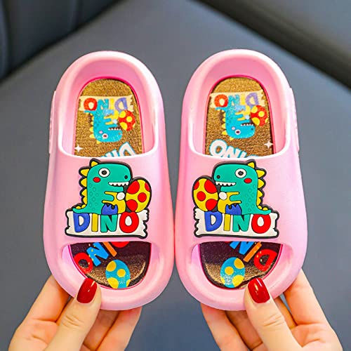 Children Running Shoes Beach Slippers Cartoon Dinosaur Flat Bottom Home Breathable Beach Slippers (Pink, 8.5 Toddler)2