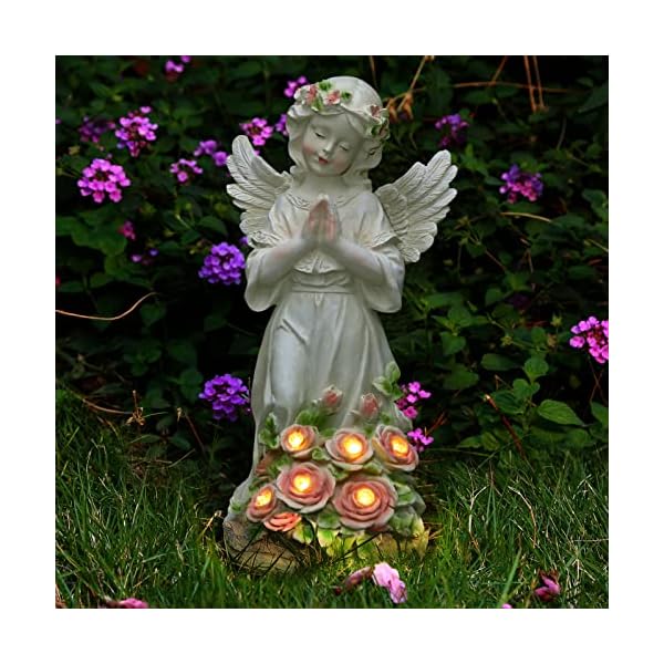 Garden Decor Angel Statue, Outdoor Patio Garden Sculptures & Statues, Solar Yard Decorations Lawn Ornaments Figurines for Outside