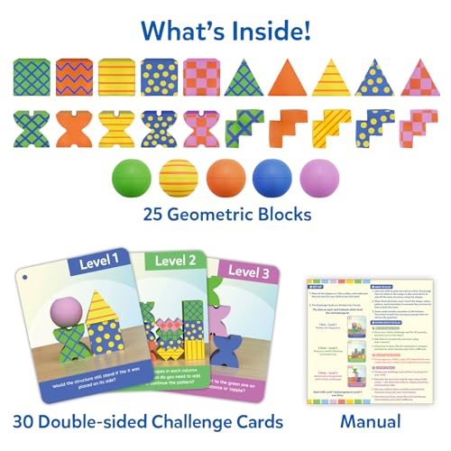 Image of Skillmatics Brain Blocks, 3D Early STEM Building Blocks Game for Kids, Shapes, Balance & Pattern Play, 3 Levels of Challenge Cards, Screen-Free Learning Toy, Gift for Boys & Girls Ages 4, 5, 6, 7