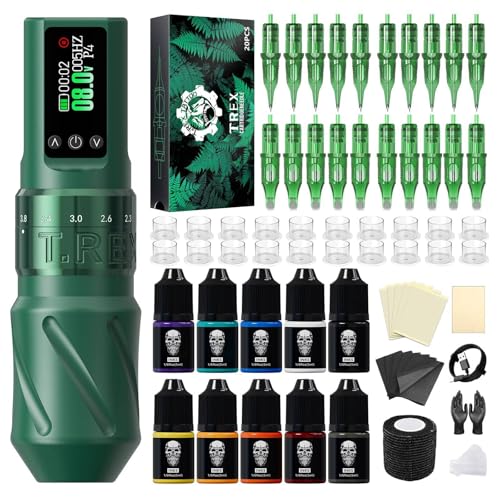 Tattoo Gun Kit for Beginners, Tattoo Kit Wireless, 7 Adjustable Stroke Pen Tattoo Machine, Rotary Tattoo Machine Kit, Tattoo Starter Kit with Mixed Cartridge Needle, 1600mAh Led Display Power