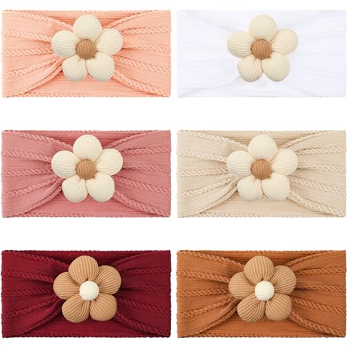 Image of Solsew 6 Pcs Flower Headbands Nylon Headbands Hair Accessories Soft Hairbands(Pink)