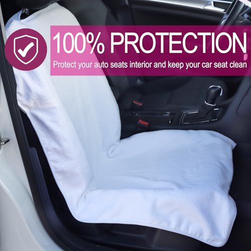 Image of Car Seat Towel Covers Front Seats Protector for Gym and Workout, Automotive Washable Driver Cars Seat Sweat Cover for Dog, Compatible with Tesla Model Y Juniper /3 /X /S (Fleece White, 1Pcs)