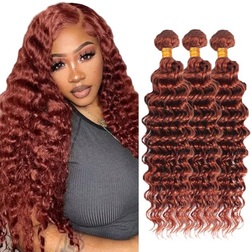 16 18 20 Inch Copper Human Hair Bundles Reddish Brown Deep Wave Bundles Color 33 Human Hair Bundle 8A Grade Virgin Copper Deep Wave Bundle Hair Weave