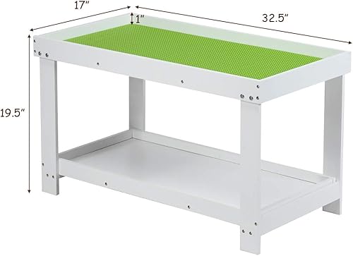 Miniatura 12 de Costzon Mesa de actividades 2 en 1 para niños con almacenamiento, tabla de bloques de construcción patentada con tablero para dibujar ladrillos,