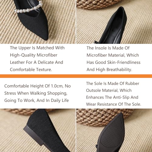 Women's Pointed Toe Pearl Flat Mary Jane Shoes Casual Slip-on Comfort Ballet Flats Shoes for Banquet Party3