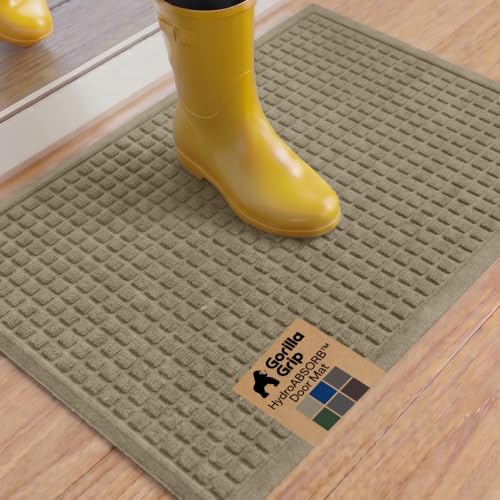 Image of GORILLA GRIP Ultra Absorbent Front Door Mat Outside Entrance, 35x23, Traps Dirt and Moisture, HydroABSORB Indoor Outdoor Doormat Holds Up to 5.7 Cups Water, Stain and Fade Resistant Welcome Mat Beige