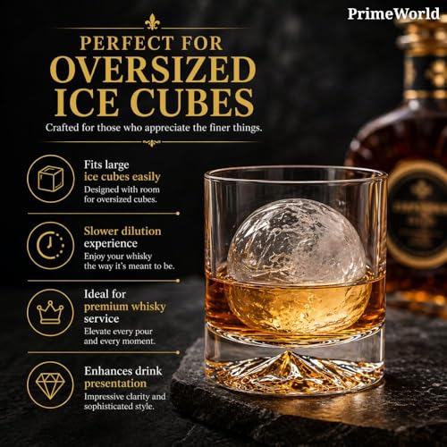 Image of PrimeWorld Hand Blown Crystal Double Old Fashioned Cocktail Set of 6pcs-300ml, Solid Whiskey Glasses, Rocks Glasses, Lowball Glasses - Perfect Size for Oversized Ice Cubes