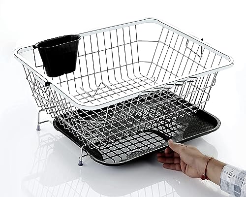Image of BIRDWING Dish Drainer Steel (64x47x23) Stainless Steel Dish Drainer Basket Utensil Drying Stand for Kitchen /Plate Rack /Bartan Basket /Sink Counter Top Dish Drainer Rack