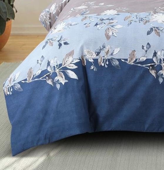 Image of DECOMIZER Super Soft Glace Cotton King Size AC Comforter || Blanket || Duvet with 1 King Size Elastic Fitted Bedsheet 72 inchX78 inch Inch and 2 Large Pillow Cover - 4 Piece Comforter Set - Navy Patta