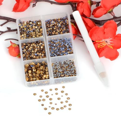 Image of Bymitel Hotfix Crystal Rhinestones Round Gems for Crafts,Mixed 6 Sizes with Wax Pencil Kit, Lt. Topaz 1.3-3.2mm(SS3-SS12 /8000pcs)