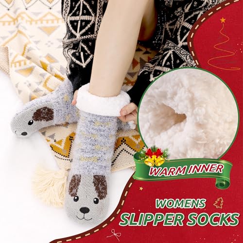 Women Winter Socks Knit Anti-Slip Sweat Warm Cute Cartoon Animals Fuzzy Home Slipper Socks4