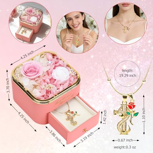 Preserved Pink Rose with Cross Necklace Eternal Rose Gift Set miniatura 2