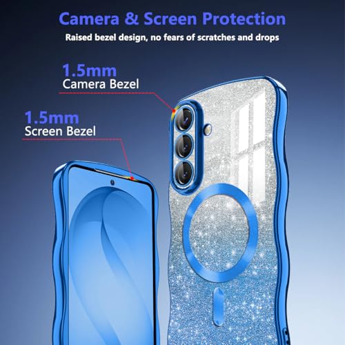 Meshine for Galaxy S26 Plus Case,[Compatible with MagSafe][Built-in Camera Lens] Magnetic Curly Wavy Frame Shockproof Shiny Cute for Women Girls Cover for Samsung Galaxy S26 Plus,Glitter Deep Blue - image 6