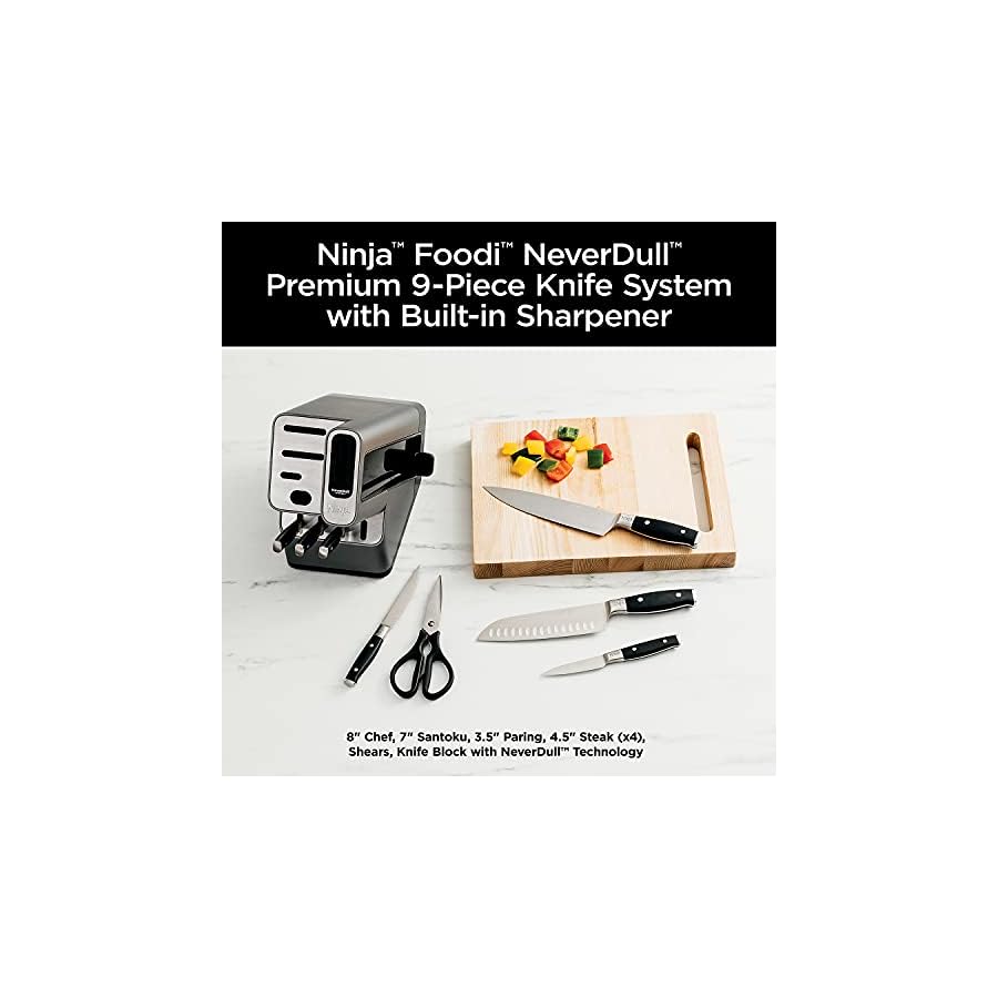 Ninja-K32009-Foodi-NeverDull-Premium-Knife-System-9-Piece-Knife-Block-Set-Stainless-SteelBlack Ninja K32009 Foodi NeverDull Premium Knife System, 9 Piece Knife Block Set with Built-in Sharpener, German Stainless Steel Knives, Black
