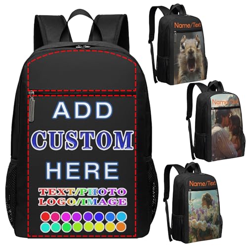 Custom Backpack Personalized Backpacks With Logo Photo Customize Your Image Text Name Waterproof Laptop Bag for Men and Women Gift Outdoor Sports Travel Work Office Shopping Party