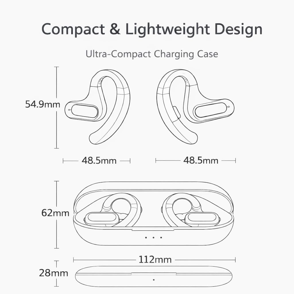 Open-Ear Earbuds, Wireless Sports Headphones with Comfortable Earhooks, Situational Awareness for Running, 70H Playtime, IPX7 Water-Resistant Bluetooth 5.4, Black