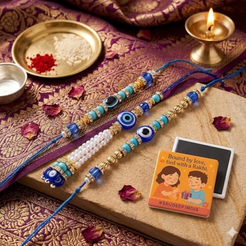 Image of SAUDEEP INDIA Decorative Fridge Magnet for Refrigerator Decor | Free Lumba Rakhi Set for Bhaiya Bhabhi | Raksha Bandhan Gift Combo | Cotton Thread Rakhi Festive Gift Home Decor(Model 5)