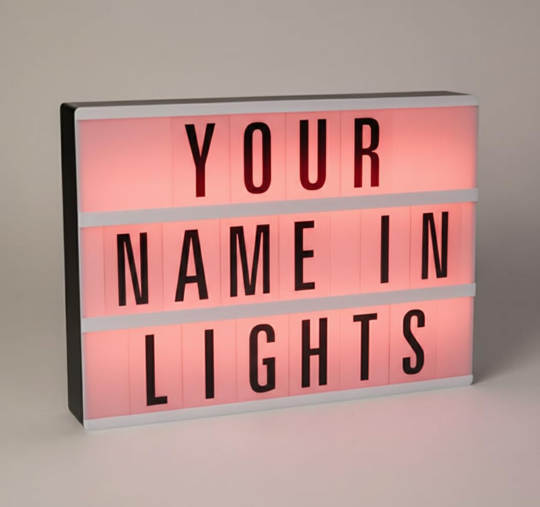 Almineez Multicolor A4 Colour Changing Cinematic Lightbox Usb Includes 90 Letters & Emoji Symbols | Illuminated Bright Led Light Up Box Sign | Halloween Xmas Decoration Party Wedding Plaque Shop