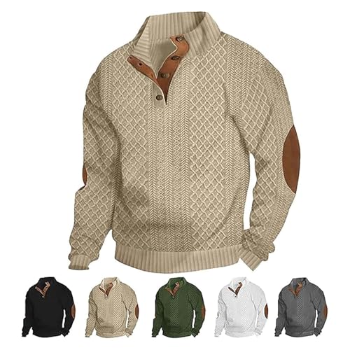 Men's Outdoor Casual Stand Cashmere Button Long Sleeve Sweater, Stand Collar 1/4 Button Pullover Cashmere Sweaters