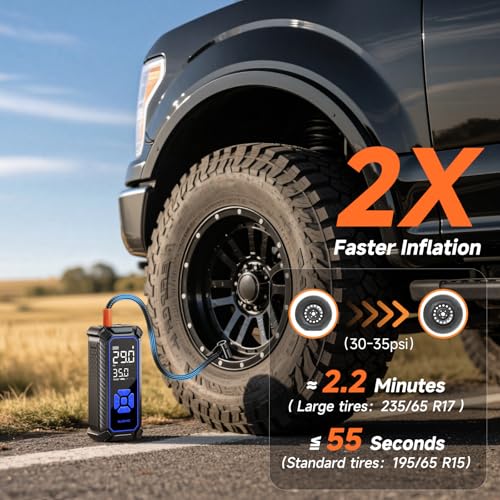 Image of OlarHike Tire Inflator Portable Air Compressor, Dual Power - 6000mAh & 12V DC, Cordless Air Pump for Car Tires, Bikes, Motorcycle, Balls with LED & Digital Pressure Gauge, Auto Shut-off