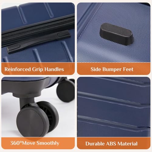 Homee Luggage with Spinner Wheels TSA Lock Carry on Hard Shell ABS Suitcase Lightweight,Blue,24 Inch4