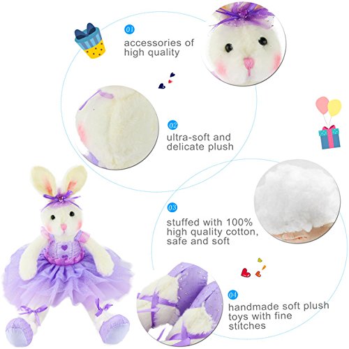 Wewill Ballerina Bunny Stuffed Animal Rabbit Doll Adorable Soft Long Legs Plush Toys Girls Gift On Easter Birthday Christmas Festivals, 15-Inch (Purple) #TOP1