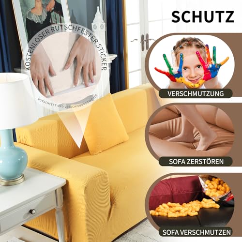 Housse de canapé jaune 1 place en polyester extensible moderne pour salon