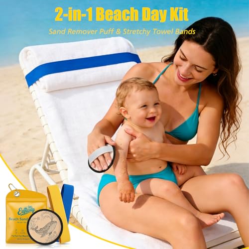 Beach Sand Remover Kit - 2-in-1 Sand Removal & Towel Bands