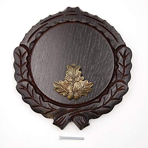 Placa de cuña tallada oscura AF 14 cm con 1 pieza de hojas de roble, portada pequeña de cuña, tabla de especias, placa de trofeo.