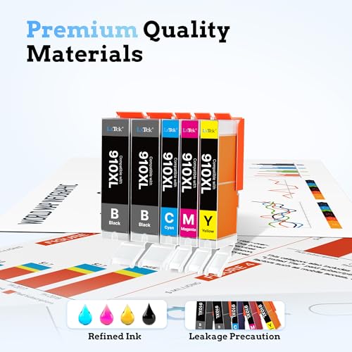 Image of LxTek 910XL Ink Cartridges for HP Printers HP910XL Replacement for 910XL | for HP 910XL Ink Cartridges Combo Pack for OfficeJet 8010 8015 8018 8022 Pro 8020 8025 8028 8035 Printer (5 Pack)