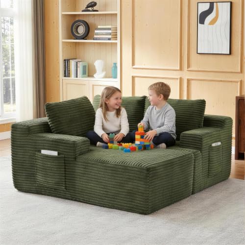 Image of Boneless Couch, Modular Sectional Couches for Living Room, U-Shaped Cloud Couch Sofa with Deep Seat, Fluffy Corduroy Upholstered Corner Sofa